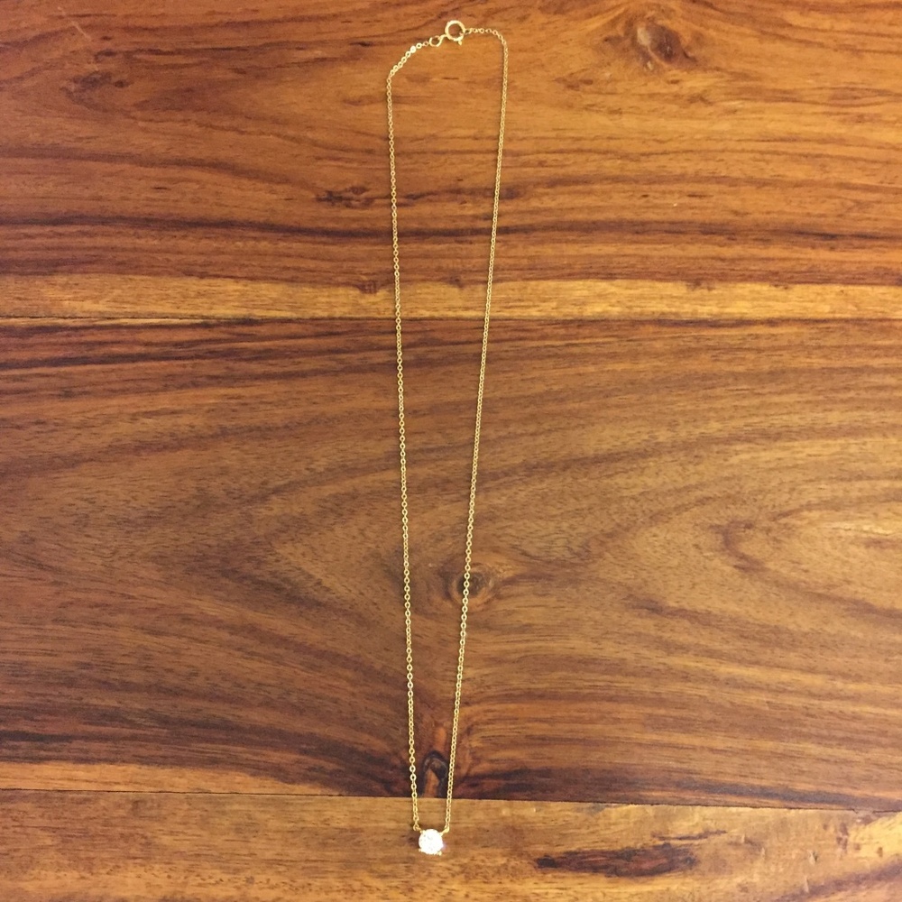 Delicate CZ Solitaire Necklace - 14k gold fill